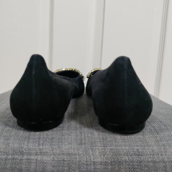 Larroude Lee Black Velvet Crystal Bow Embellished Pointed Toe Flat Women's 8.5 - Picture 6 of 9